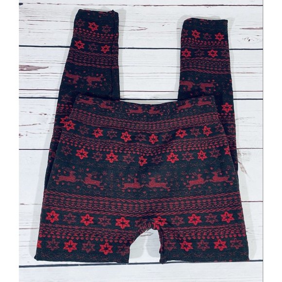 Shosho Womens Holiday Leggings One Size Elastic Waist Footless Fair Isle Warm - Picture 3 of 5